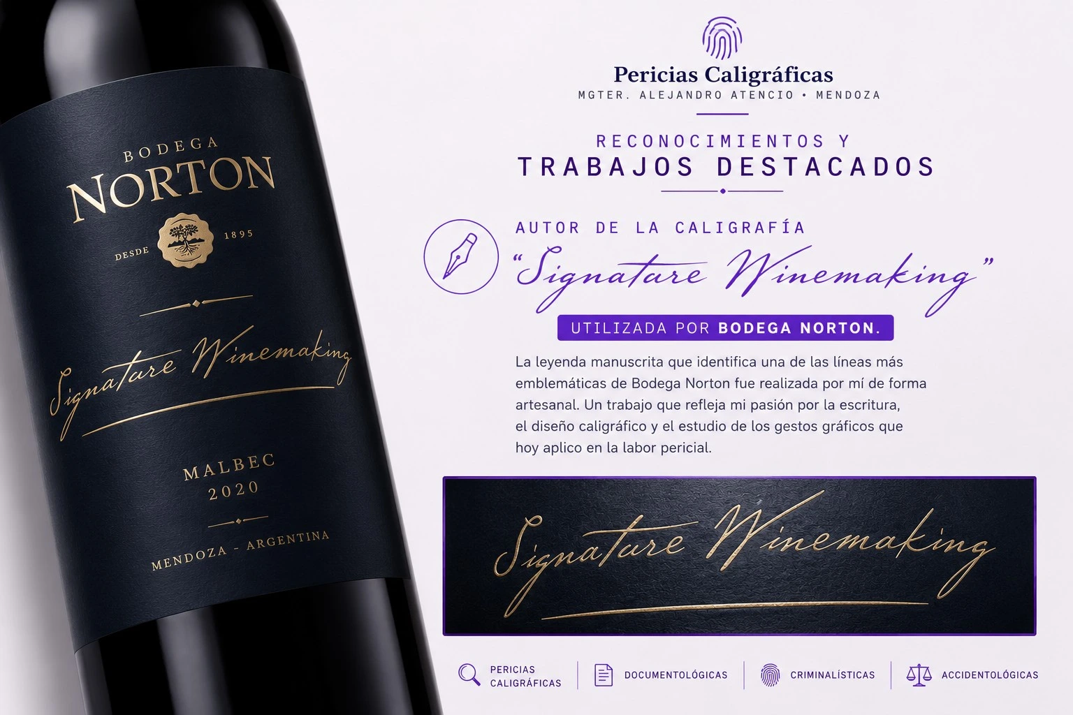 Botella Norton con la caligrafía Signature Winemaking en su etiqueta